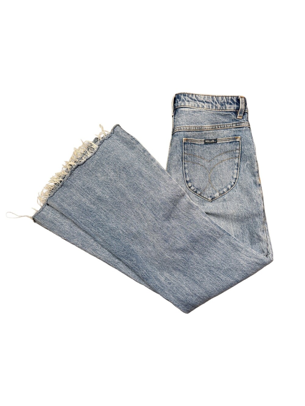 Rolla's Eastcoast Flare Jeans Womens 30 Blue High Rise Raw Hem Patch Denim